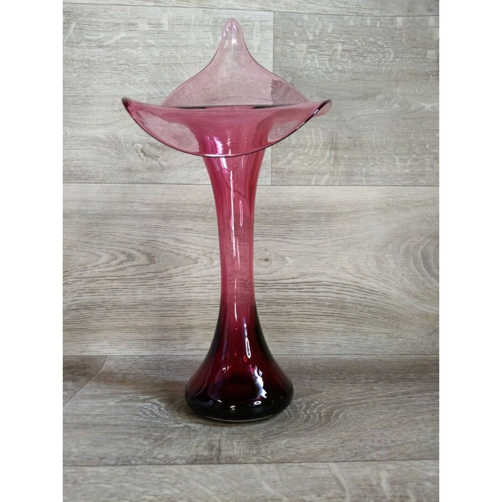 Mid Century Modern Pilgrim Glass Cranberry Jack in the Pulpit Vase